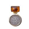 AMBER / GOLD OVER SILVER / STERLING SILVER 925 / 0.50 CM DIAMETER